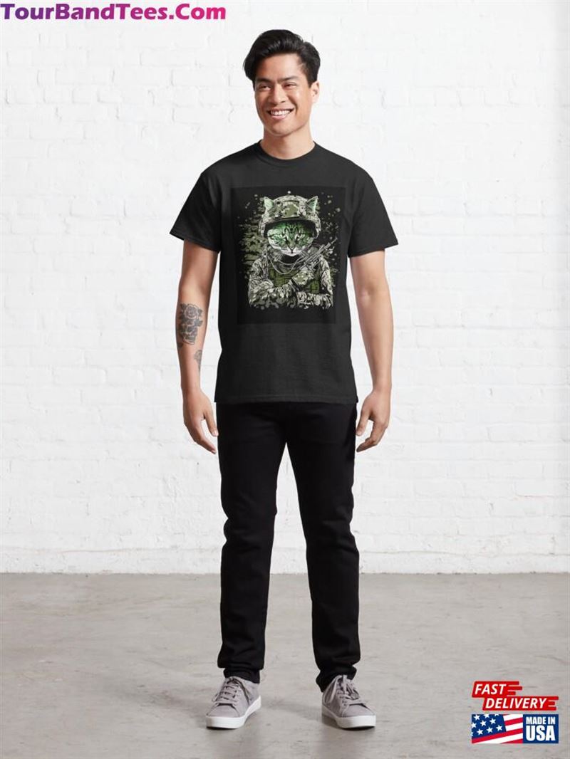 A Feline Soldier Dressed In Camouflaged Uniform Poised For Action T-Shirt Sweatshirt 29Uf172193 – Utopia Fashion