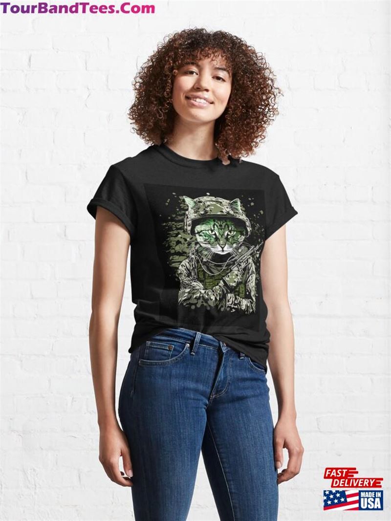 A Feline Soldier Dressed In Camouflaged Uniform Poised For Action T-Shirt Sweatshirt 29Uf172193 – Utopia Fashion