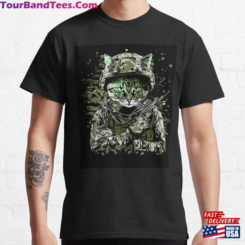 A Feline Soldier Dressed In Camouflaged Uniform Poised For Action T-Shirt Sweatshirt 29Uf172193 – Utopia Fashion