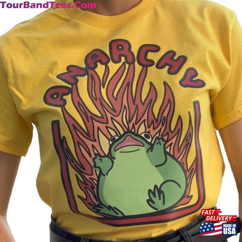 Anarchy Fire Flaming Raging Frog Yellow Cotton T-Shirt Cute Funny Punk Kawaii Style Fashion Gift For Rebellious Teen Teenager College Classic 29Uf187445 – Utopia Fashion