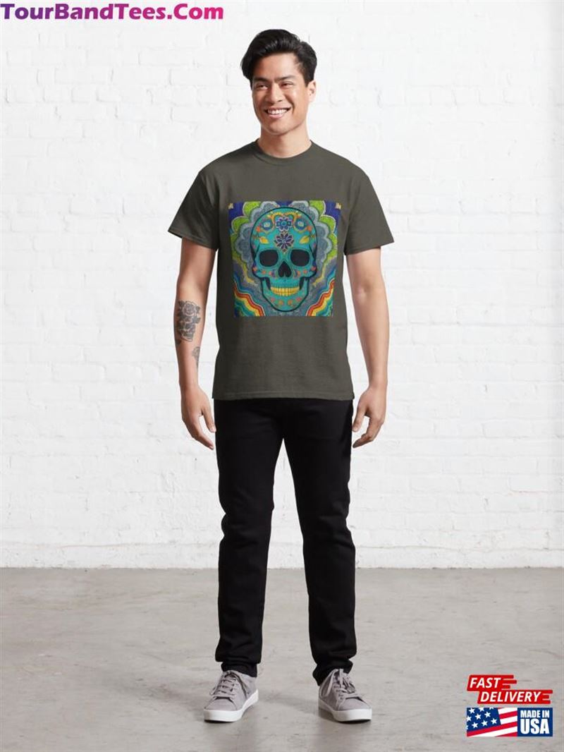 Aqua Blue Calaveras Skull With Rainbows And Filigree Classic T-Shirt Sweatshirt 29Uf177369 – Utopia Fashion