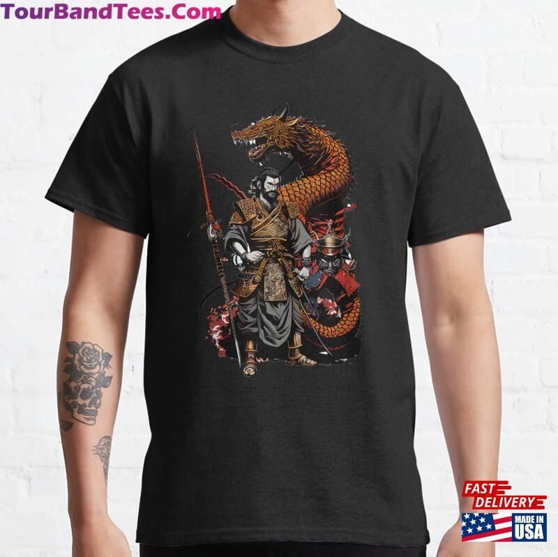 Armored Samurai With Myth Dragon Full Detail Black Shirt Print High Quality Japanese Design Classic T-Shirt Hoodie 29Uf181798 – Utopia Fashion