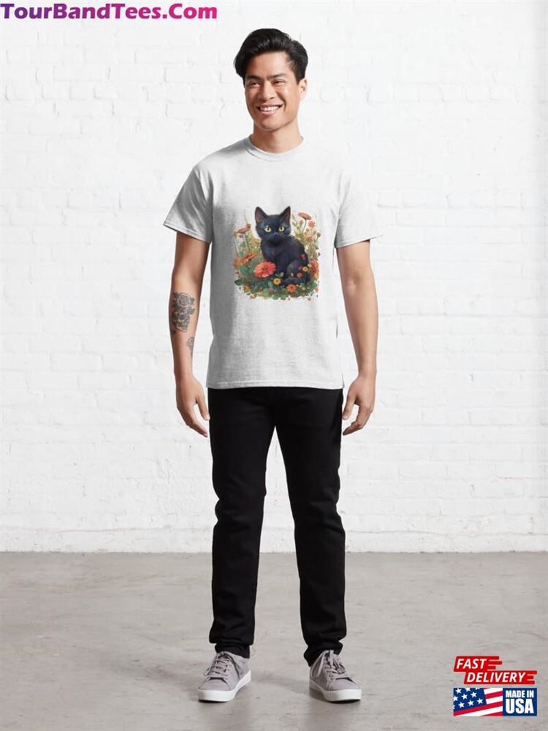 Black Cat With Flowers Essential T-Shirt Unisex 29Uf165986 – Utopia Fashion