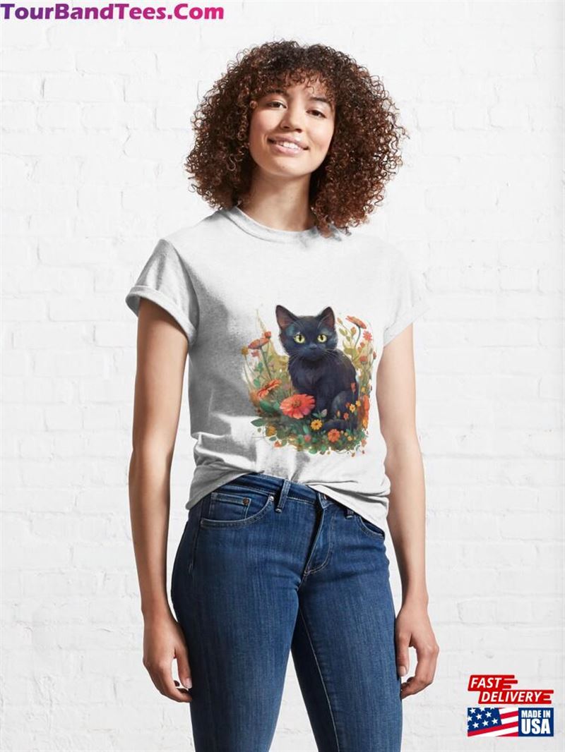 Black Cat With Flowers Essential T-Shirt Unisex 29Uf165986 – Utopia Fashion