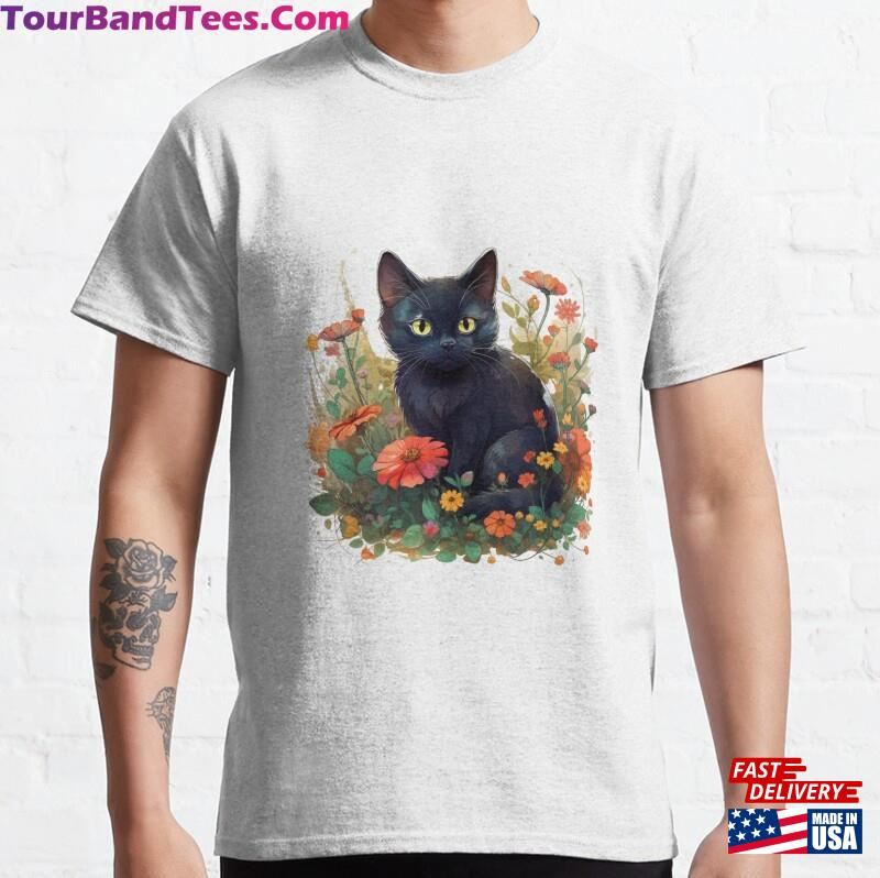 Black Cat With Flowers Essential T-Shirt Unisex 29Uf165986 – Utopia Fashion