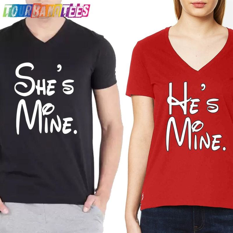 Couple Matching Shirt She Is Mine He Cartoon Letter Vneck T-Shirt V Neck Tee Fun T-Shirts Hoodie Sweatshirt 29Uf176898 – Utopia Fashion