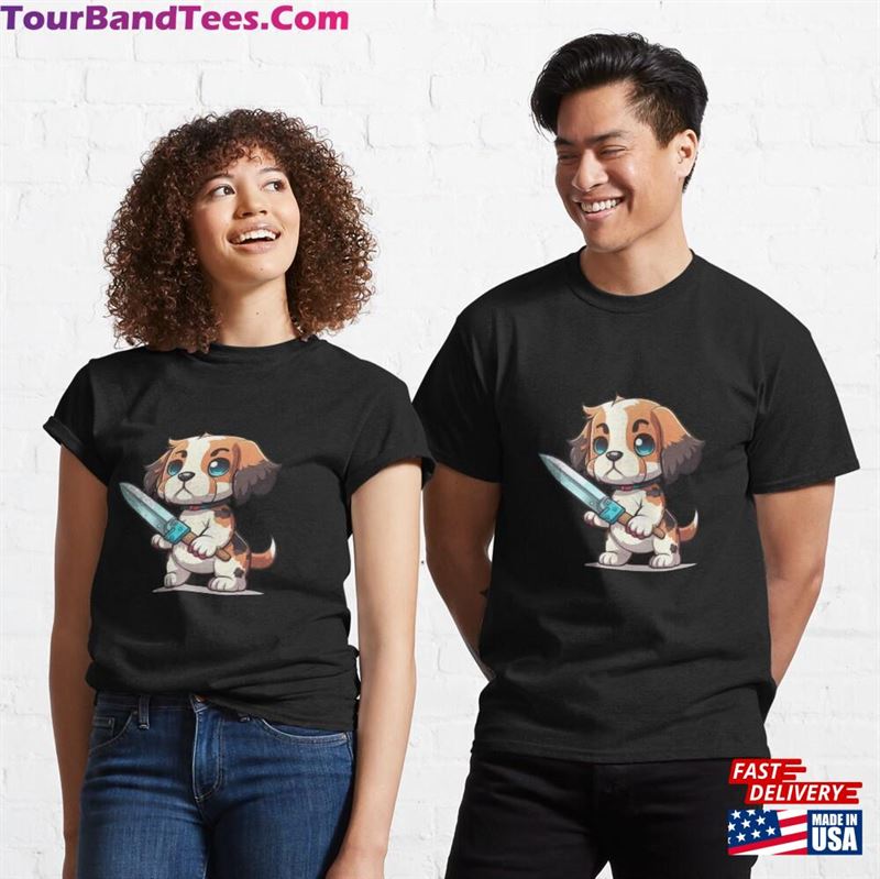 Cute Dog With Knife Sticker Shirt Classic Unisex 29Uf182576 – Utopia Fashion