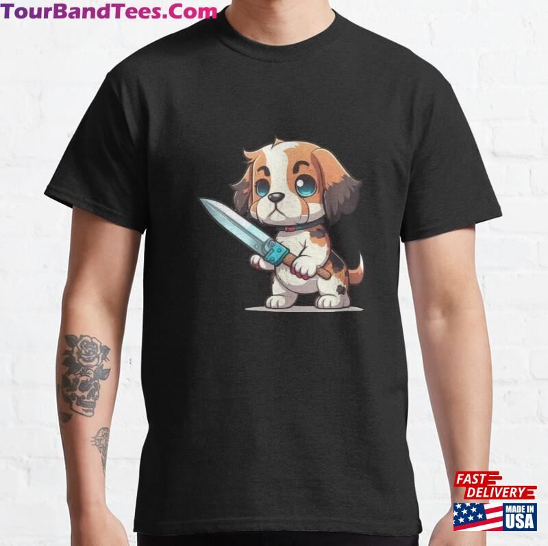 Cute Dog With Knife Sticker Shirt Classic Unisex 29Uf182576 – Utopia Fashion