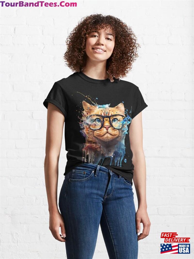 Cute Glasses Wearing Cat With Splash Effect Classic T-Shirt Sweatshirt 29Uf186899 – Utopia Fashion