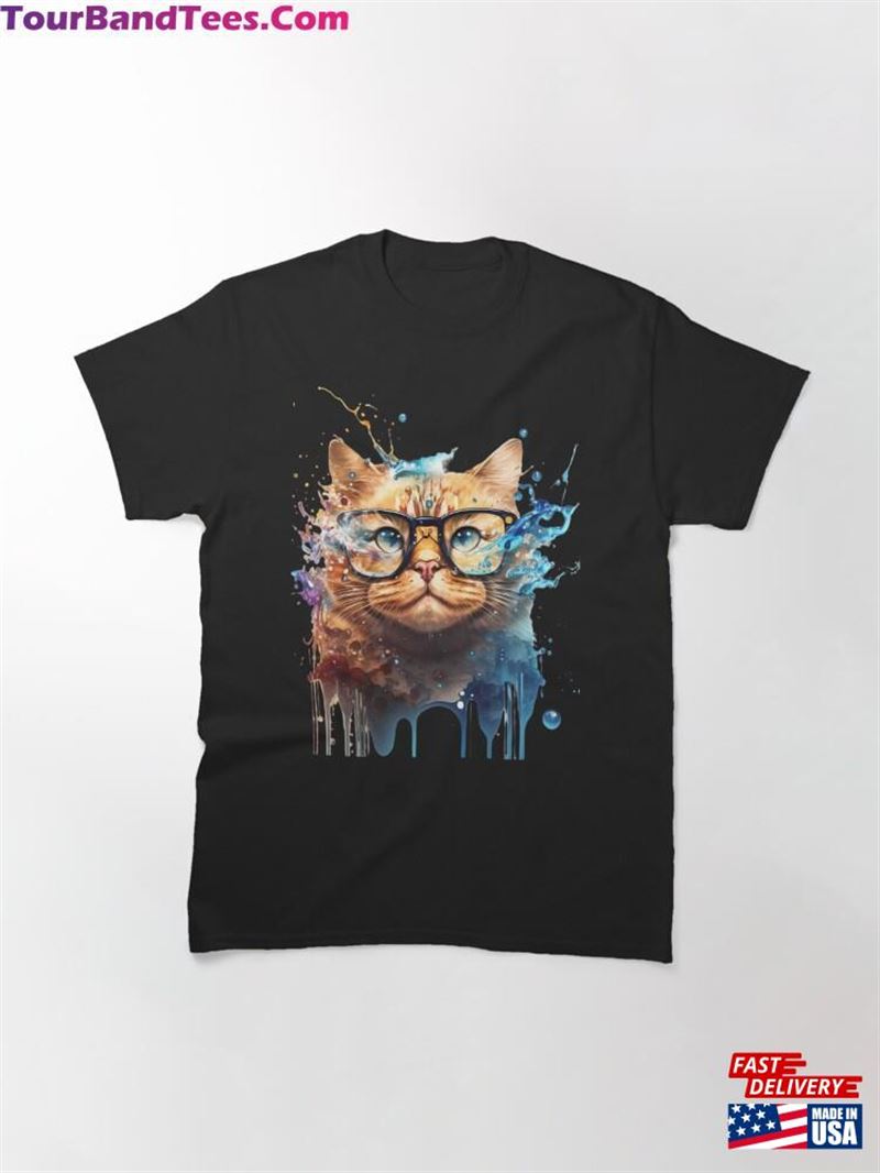 Cute Glasses Wearing Cat With Splash Effect Classic T-Shirt Sweatshirt 29Uf186899 – Utopia Fashion