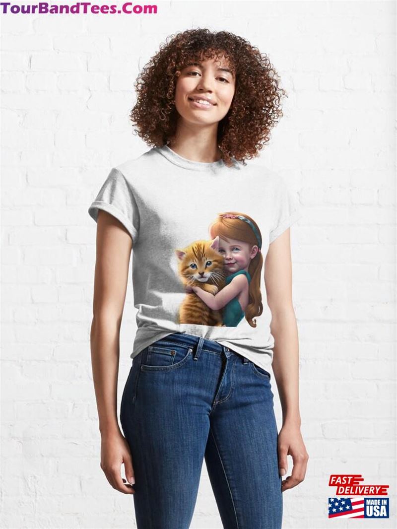 Little Girl And Her Cat Design Classic T-Shirt Hoodie Sweatshirt 29Uf187254 – Utopia Fashion