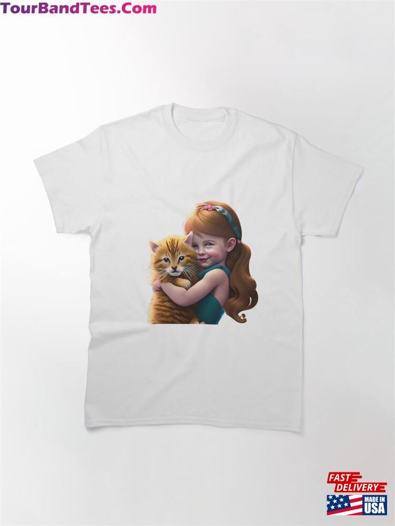 Little Girl And Her Cat Design Classic T-Shirt Hoodie Sweatshirt 29Uf187254 – Utopia Fashion