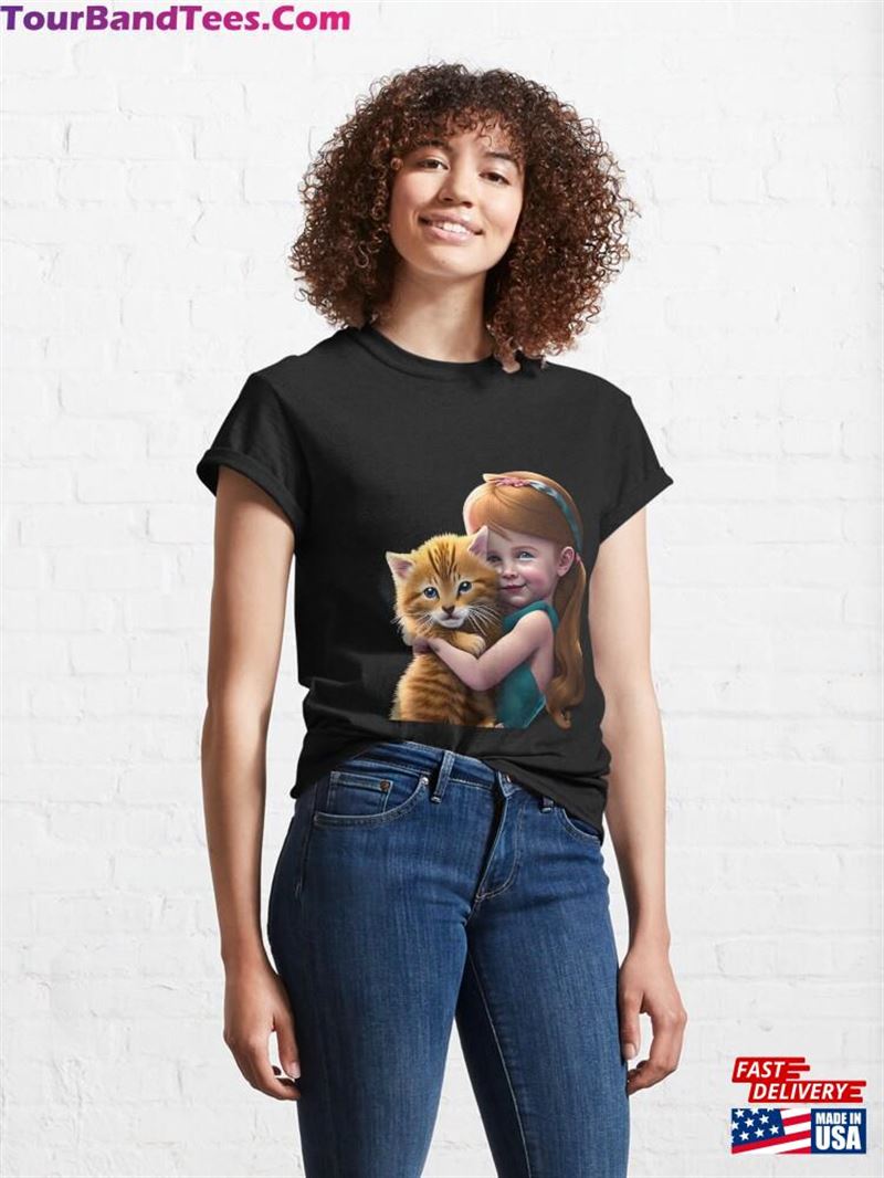 Little Girl And Her Cat Design Classic T-Shirt Unisex 29Uf187267 – Utopia Fashion