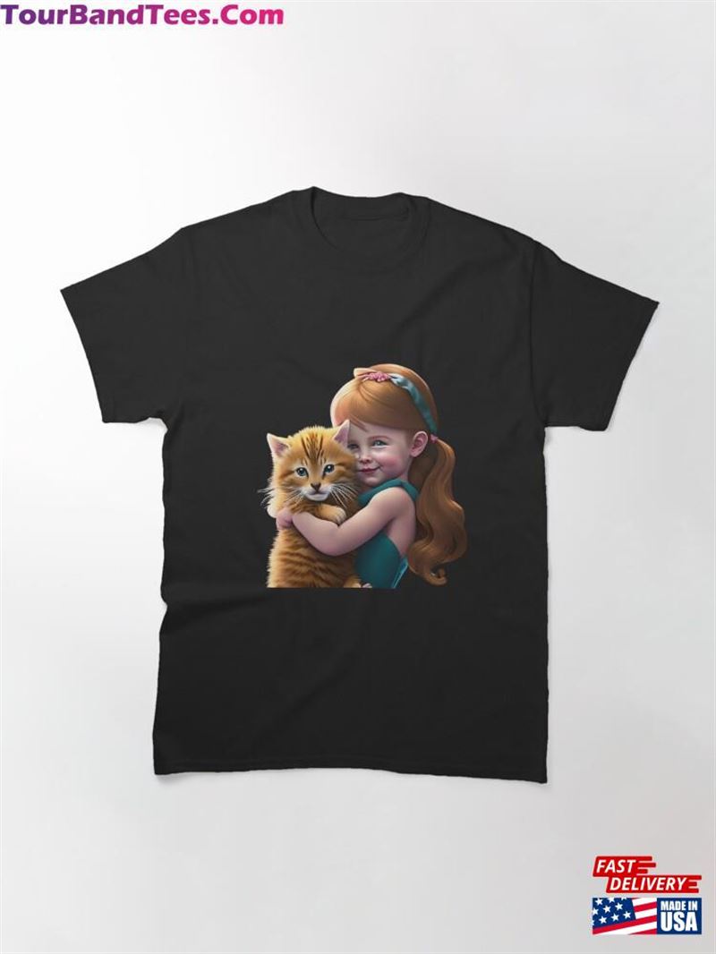 Little Girl And Her Cat Design Classic T-Shirt Unisex 29Uf187267 – Utopia Fashion