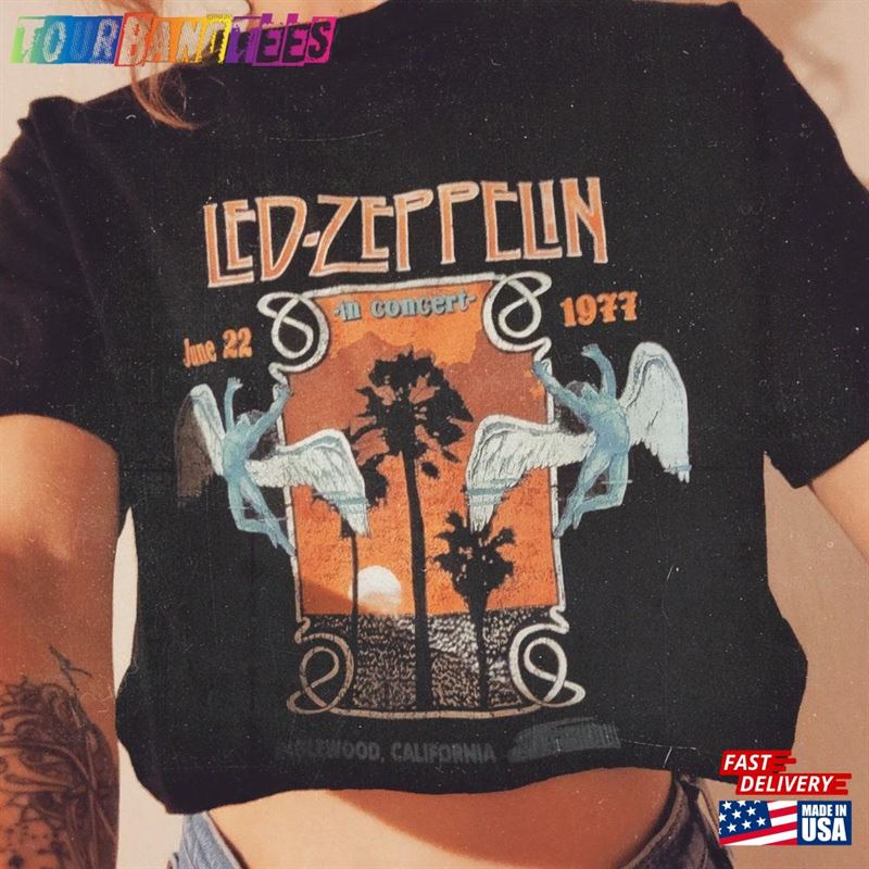 New In! Retro Seventies Style Led Zeppelin Icarus Swan Song Inglewood Concert Small Black Casual Cropped T Shirt Hoodie Unisex 29Uf172224 – Utopia Fashion