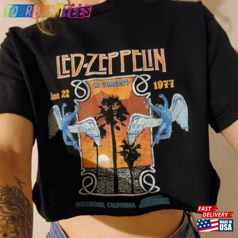 New In! Retro Seventies Style Led Zeppelin Icarus Swan Song Inglewood Concert Small Black Casual Cropped T Shirt Hoodie Unisex 29Uf172224 – Utopia Fashion