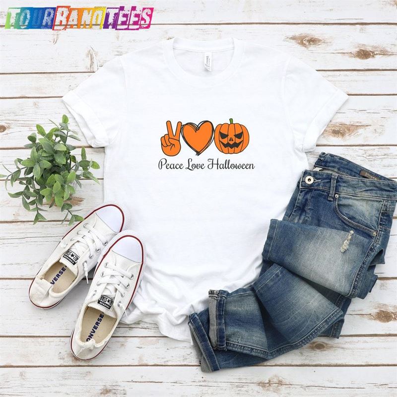 Peace Love Halloween Shirt Pumpkin Skeleton Tee T-Shirt Classic 29Uf177252 – Utopia Fashion