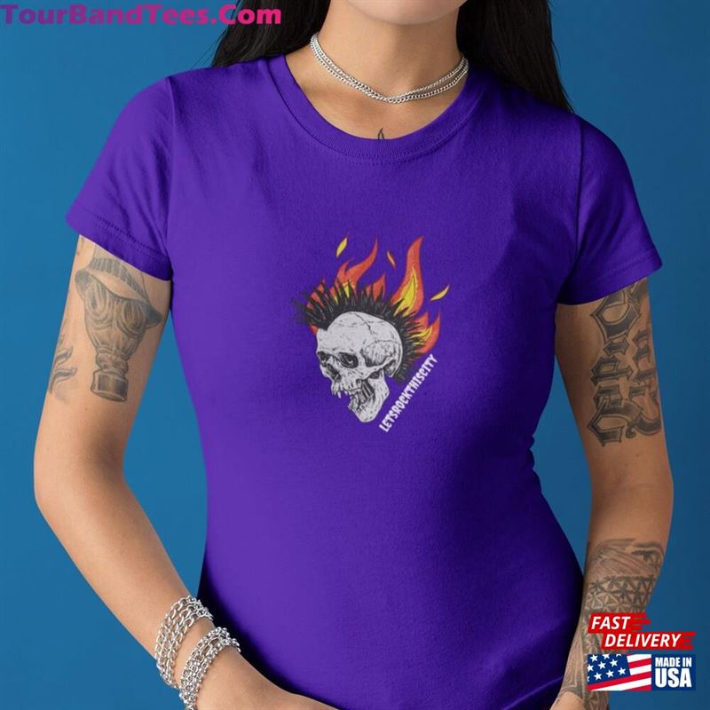 Punk Rock Skulls On Fire Rocker Music Lover Lets This City Tee Band Shirt Classic Unisex 29Uf167625 – Utopia Fashion