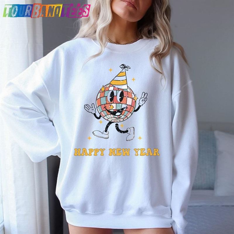 Retro Distressed Happy New Year Disco Ball Cute Crewneck Sweatshirt Unisex 29Uf178502 – Utopia Fashion