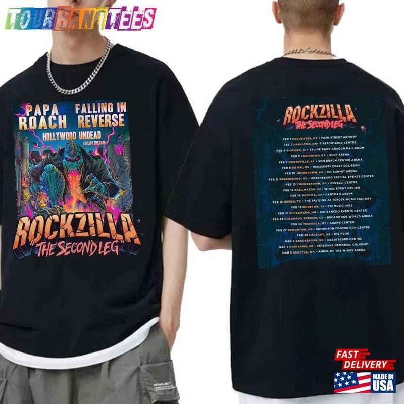 Rockzilla Tour Shirt The Second Leg Papa Roach Falling In Reverse T-Shirt Sweatshirt 29Uf173382 – Utopia Fashion