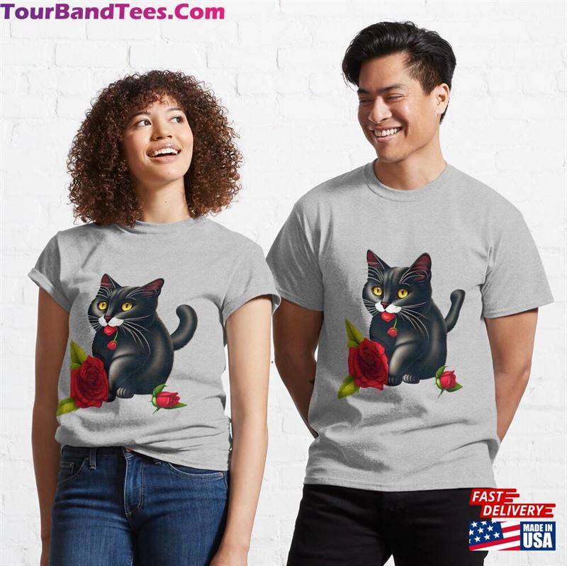 Romantic Catzen With A Rose Cat Design Classic T-Shirt Sweatshirt 29Uf187182 – Utopia Fashion