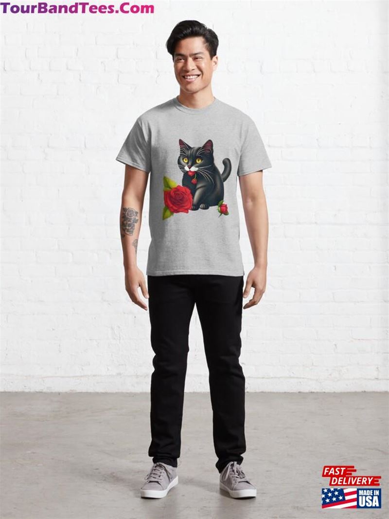 Romantic Catzen With A Rose Cat Design Classic T-Shirt Sweatshirt 29Uf187182 – Utopia Fashion