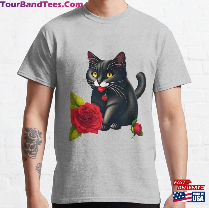 Romantic Catzen With A Rose Cat Design Classic T-Shirt Sweatshirt 29Uf187182 – Utopia Fashion