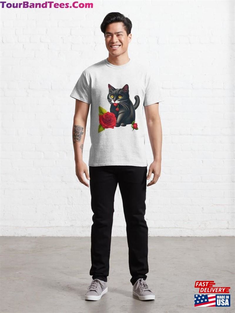 Romantic Catzen With A Rose Cat Design Classic T-Shirt Unisex 29Uf187153 – Utopia Fashion