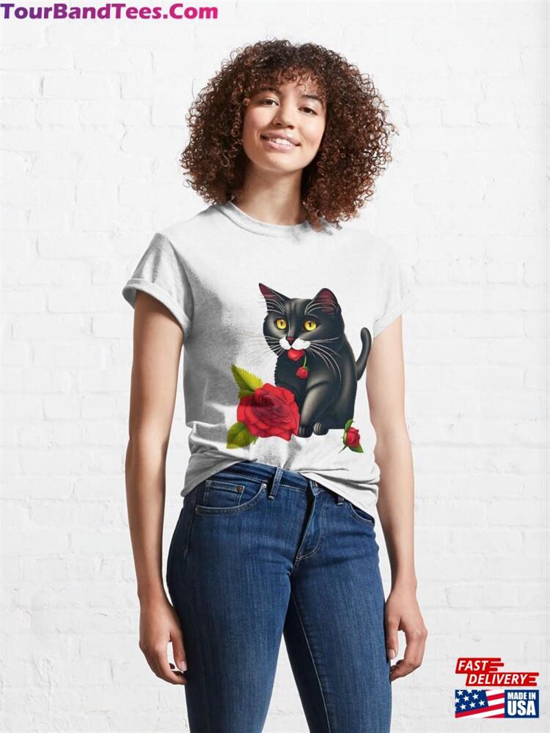 Romantic Catzen With A Rose Cat Design Classic T-Shirt Unisex 29Uf187153 – Utopia Fashion