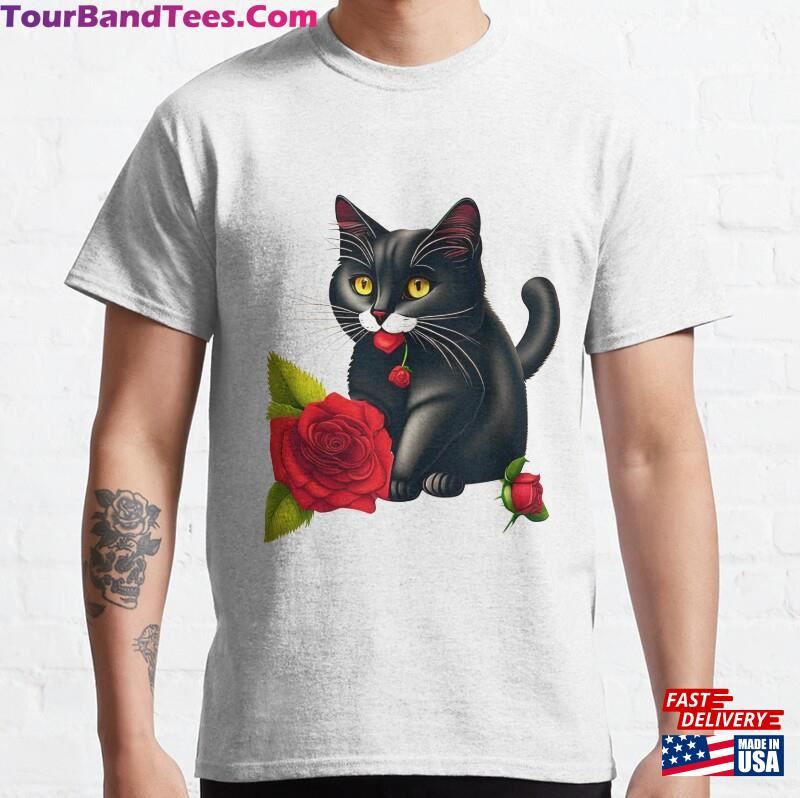 Romantic Catzen With A Rose Cat Design Classic T-Shirt Unisex 29Uf187153 – Utopia Fashion