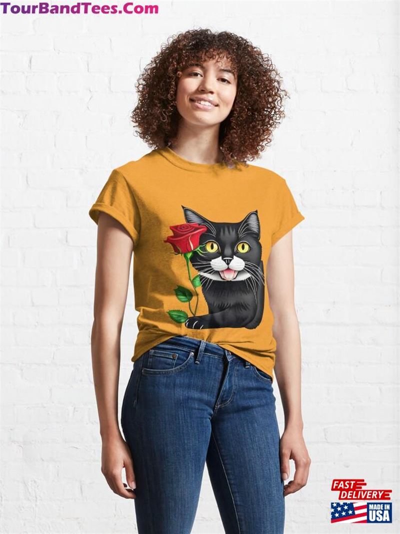 Romantic Catzy With A Rose Cat Design Classic T-Shirt Hoodie 29Uf187247 – Utopia Fashion