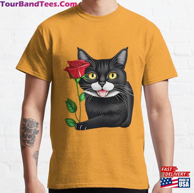 Romantic Catzy With A Rose Cat Design Classic T-Shirt Hoodie 29Uf187247 – Utopia Fashion