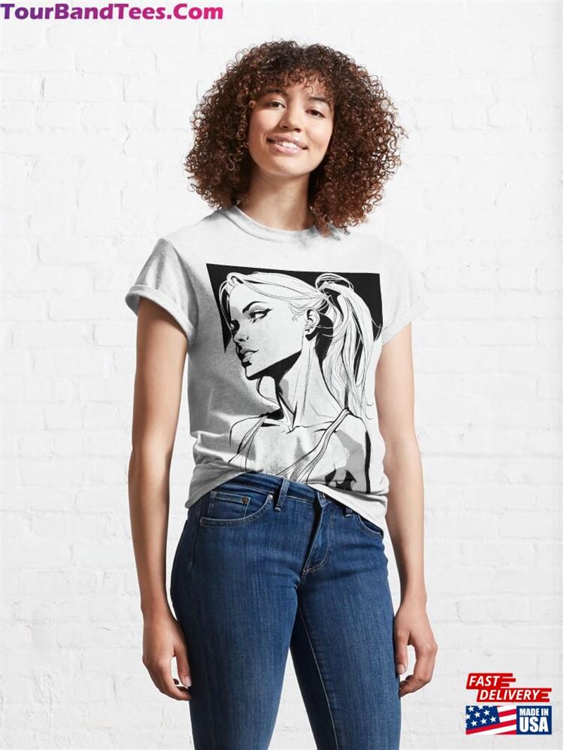 Slim Beautiful Blonde Woman In A Black And White Ink Style Classic T-Shirt Unisex Sweatshirt 29Uf166662 – Utopia Fashion