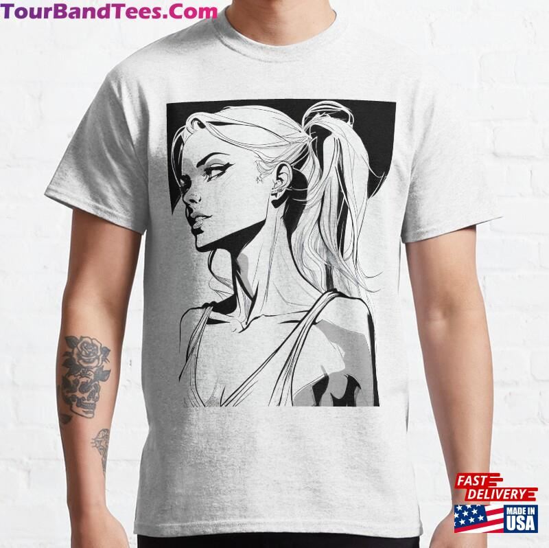 Slim Beautiful Blonde Woman In A Black And White Ink Style Classic T-Shirt Unisex Sweatshirt 29Uf166662 – Utopia Fashion