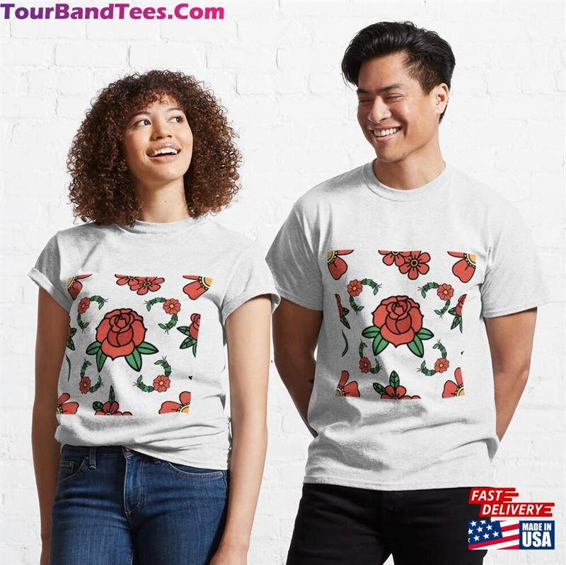 Traditional Tattoo Roses Pattern Classic T-Shirt Sweatshirt 29Uf172371 – Utopia Fashion