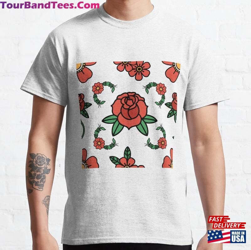 Traditional Tattoo Roses Pattern Classic T-Shirt Sweatshirt 29Uf172371 – Utopia Fashion