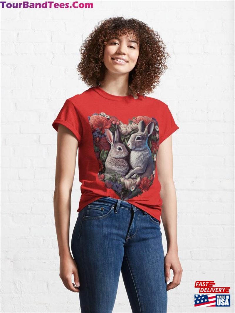 Valentines Day Rabbits Heart Of Flowers Valentine’S T-Shirt Classic 29Uf187202 – Utopia Fashion