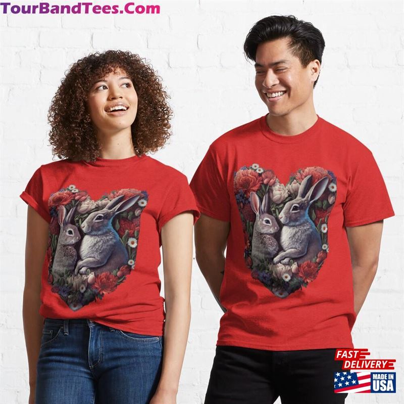 Valentines Day Rabbits Heart Of Flowers Valentine’S T-Shirt Classic 29Uf187202 – Utopia Fashion