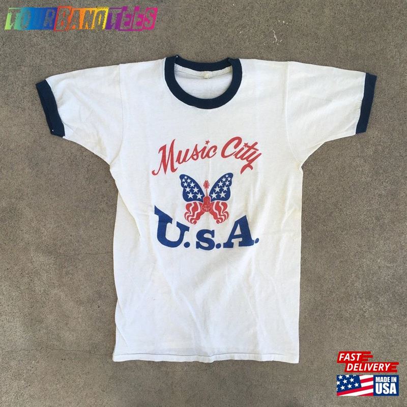 Vintage 1970S Nashville Music City Usa White Cotton Short Sleeve Ringer T Shirt Size Small Hipster Dolly Parton Concert Tour Unisex Classic 29Uf171664 – Utopia Fashion