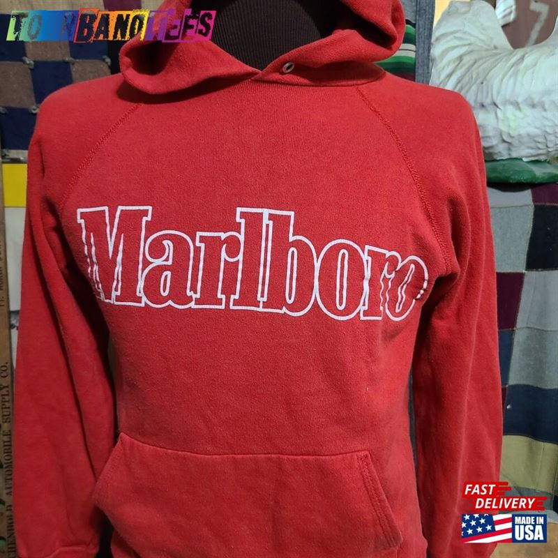 Vintage 80S Marlboro Cigarettes Script Logo Spell Out Soft Cotton Blend Hoodie Hooded Pullover Promo Sweatshirt T-Shirt 29Uf172947 – Utopia Fashion