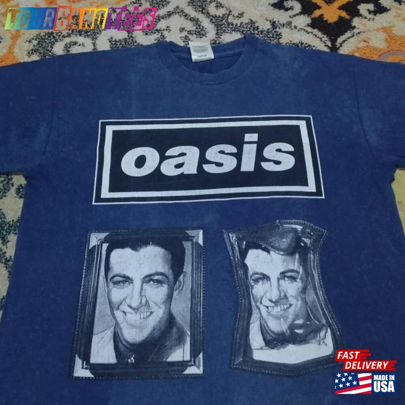 Vintage 90’S Oasis English Rock Band Dark Blue Large T-Shirt Shakemaker Single Shirts Line Up Genre Britpop Loud Tour Size L Sweatshirt Unisex 29Uf165990 – Utopia Fashion