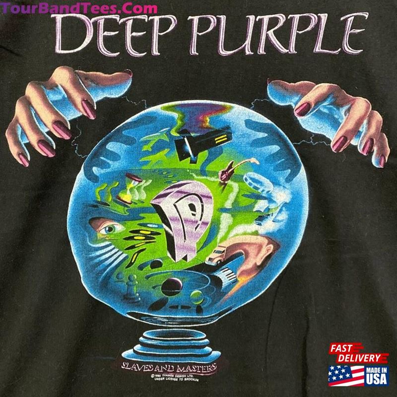 Vintage 90S Deep Purple Slave And Masters World Tour Album Singles British Rock Band Artwork Drawing Rare Design Promo T Shirts T-Shirt Classic 29Uf164948 – Utopia Fashion