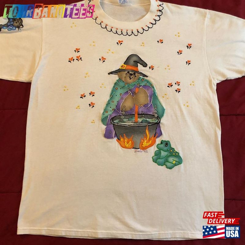 Vintage 90S Halloween Witch Cat Cauldron Spooky Scary Art Made In Usa Classic Single Stitch T-Shirt Hoodie 29Uf165942 – Utopia Fashion