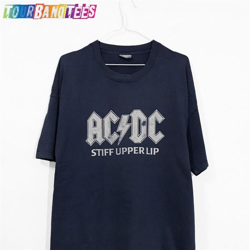 Vintage Ac Dc Stiff Upper Lip Tour T-Shirt Rare Heavy Metal Hard Rock And Roll Band Promo Concert Merchandise Blue Tee Size Xxl Classic Sweatshirt 29Uf174609 – Utopia Fashion