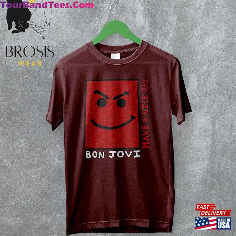 Vintage Album Bon Jovi T-Shirt Have A Nice Day Shirt Red Smiley Inspired 90’S Graphic Tee Rock Fan Gifts Unisex Sweatshirt 29Uf180721 – Utopia Fashion